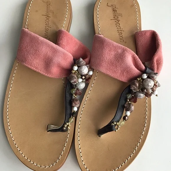 Giallo Positano Sandals Flats Suede Beaded - Picture 3 of 6